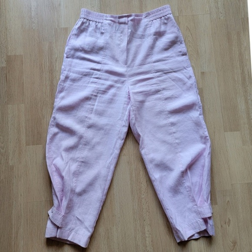 Zara Womens Light Pink Crop Barrel Hem‎ Snap Viscose Pants Elastic Waist Size M